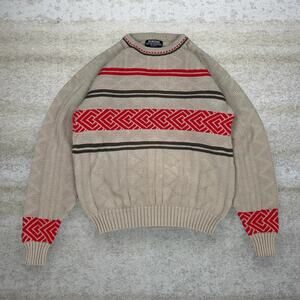 Vintage 90s Puritan Sweater Mens L Tan Red Green 100% Cotton Made in USA
